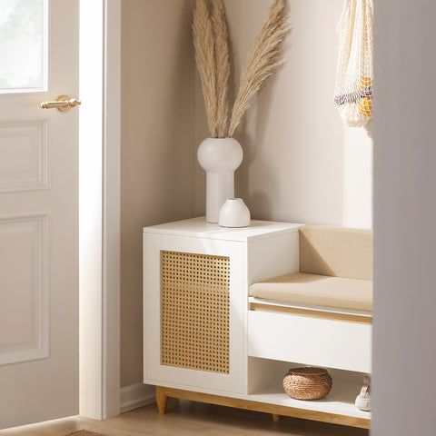 SoBuy FSR128-W Schoenenbank met Opbergruimte, Schoenenkast met Deuren, Planken, Kussen en Lade, Schoenencommode
