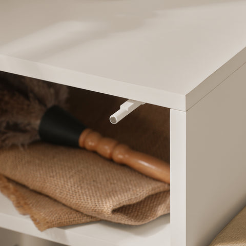 SoBuy FSR128-W Schoenenbank met Opbergruimte, Schoenenkast met Deuren, Planken, Kussen en Lade, Schoenencommode