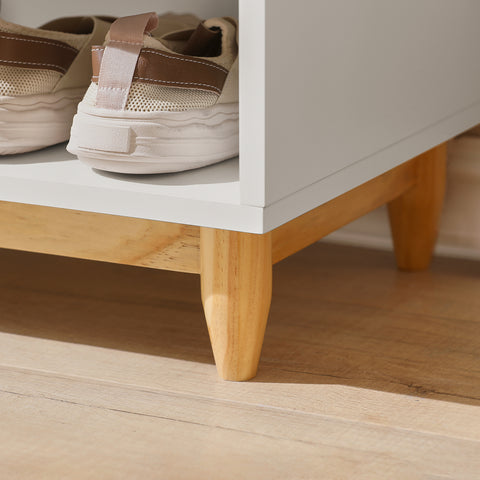 SoBuy FSR128-W Schoenenbank met Opbergruimte, Schoenenkast met Deuren, Planken, Kussen en Lade, Schoenencommode