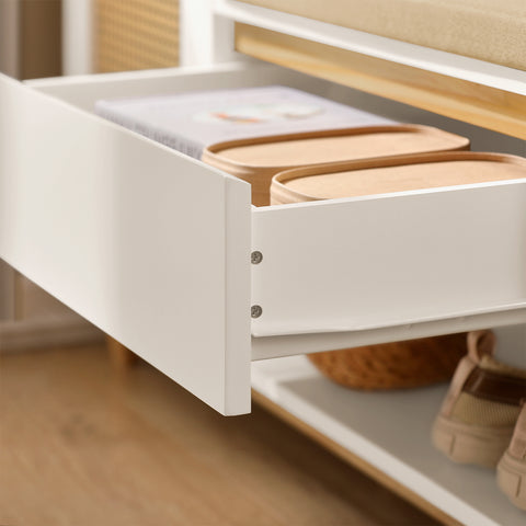 SoBuy FSR128-W Schoenenbank met Opbergruimte, Schoenenkast met Deuren, Planken, Kussen en Lade, Schoenencommode