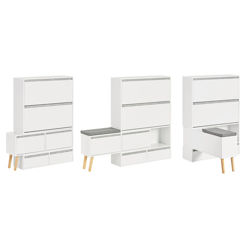 SoBuy FSR134-W Schoenenkast, Schoenen Opbergkast, Schoenenrek, Schoenencommode Hout met 1 Verrijdbaar Schoenenbank, Schoenkist
