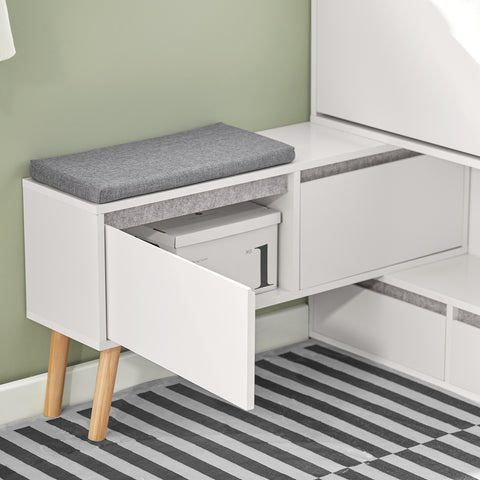 SoBuy FSR134-W Schoenenkast, Schoenen Opbergkast, Schoenenrek, Schoenencommode Hout met 1 Verrijdbaar Schoenenbank, Schoenkist