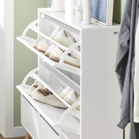 SoBuy FSR134-W Schoenenkast, Schoenen Opbergkast, Schoenenrek, Schoenencommode Hout met 1 Verrijdbaar Schoenenbank, Schoenkist