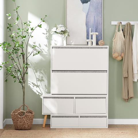 SoBuy FSR134-W Schoenenkast, Schoenen Opbergkast, Schoenenrek, Schoenencommode Hout met 1 Verrijdbaar Schoenenbank, Schoenkist