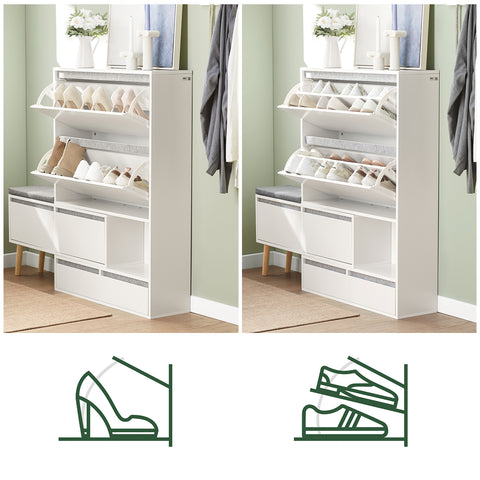 SoBuy FSR134-W Schoenenkast, Schoenen Opbergkast, Schoenenrek, Schoenencommode Hout met 1 Verrijdbaar Schoenenbank, Schoenkist