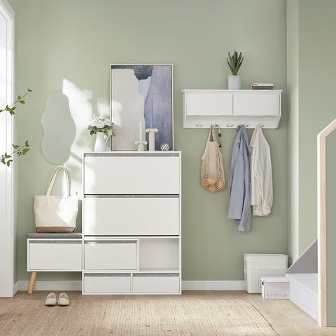 SoBuy FSR134-W Schoenenkast, Schoenen Opbergkast, Schoenenrek, Schoenencommode Hout met 1 Verrijdbaar Schoenenbank, Schoenkist