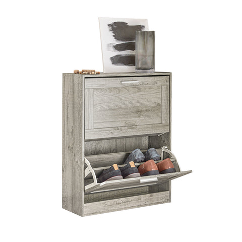 SoBuy FSR137-HG schoenenrek schoenenkast met 2 kleppen schoenenrek smal schoenencommode