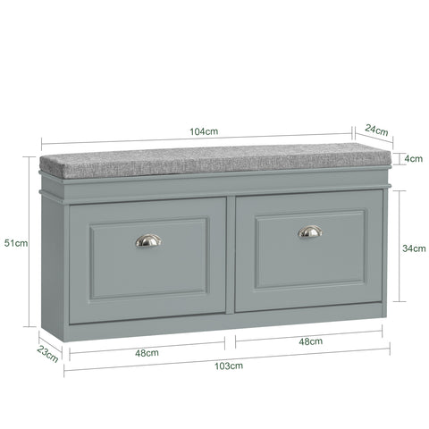 SoBuy FSR64-HG Schoenenkast Schoenenvak Schoenenrek Zitcommode Zitbank met Zitkussen 2 kleppen - Grijs