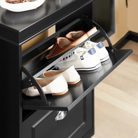 SoBuy FSR78-SCH Schoenenkast met 2 Kleppen Schoenenrek Schoenenkipper Schuhkipper met 4 Planken Zart