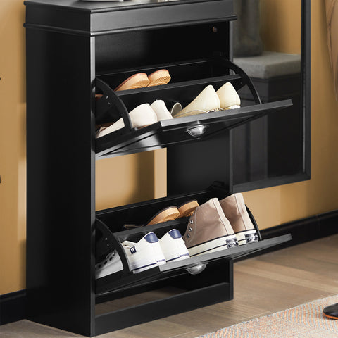SoBuy FSR78-SCH Schoenenkast met 2 Kleppen Schoenenrek Schoenenkipper Schuhkipper met 4 Planken Zart