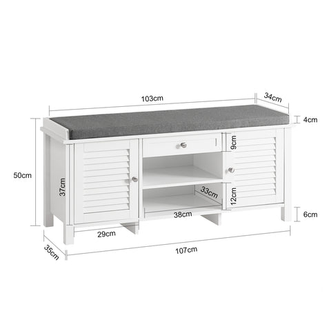 SoBuy FSR83-W Opbergbank met gestoffeerd kussen Lage kast Entree Schoenenkast Comfortabele bank