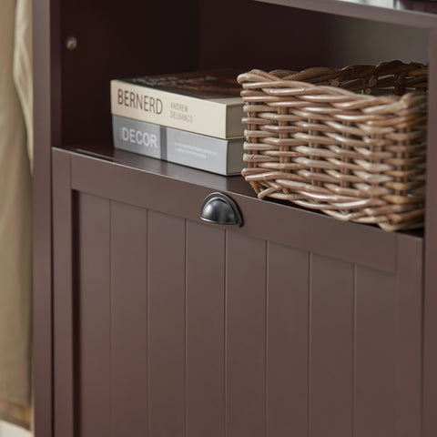 SoBuy FSR87-BR Schoenenkast smal met 2 kleppen schoenenrek met 4 legplanken schoenencommode met extra vak schoenenrek bruin