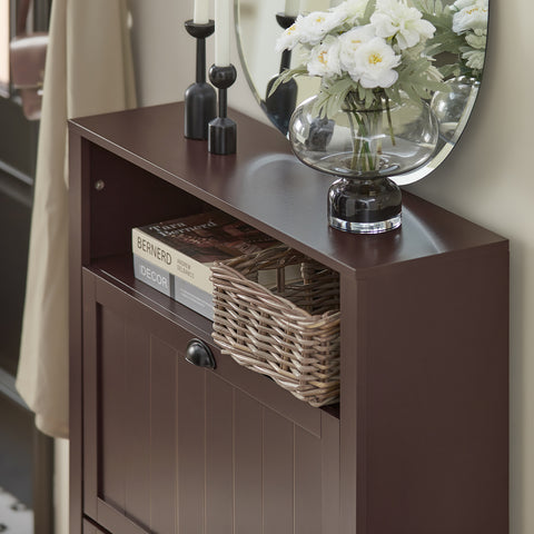 SoBuy FSR87-BR Schoenenkast smal met 2 kleppen schoenenrek met 4 legplanken schoenencommode met extra vak schoenenrek bruin