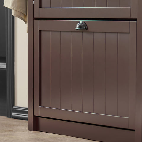SoBuy FSR87-BR Schoenenkast smal met 2 kleppen schoenenrek met 4 legplanken schoenencommode met extra vak schoenenrek bruin