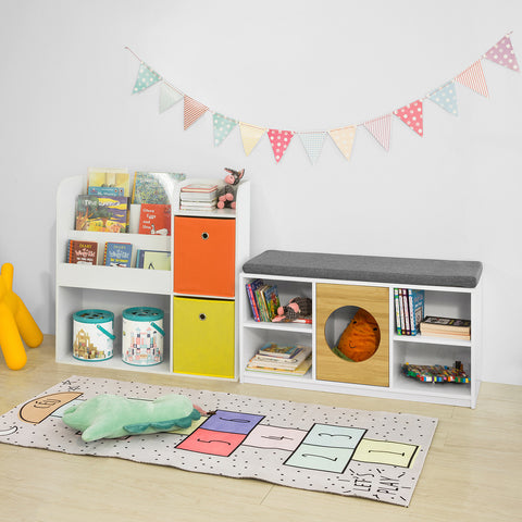 SoBuy KMB37-W Opbergplank voor kinderboeken en speelgoed Boekenkast met 2 manden