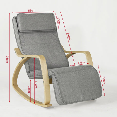 SoBuy FST18-DG schommelstoel met tas, 5-voudig verstelbaar voeteneinde, schommelstoel