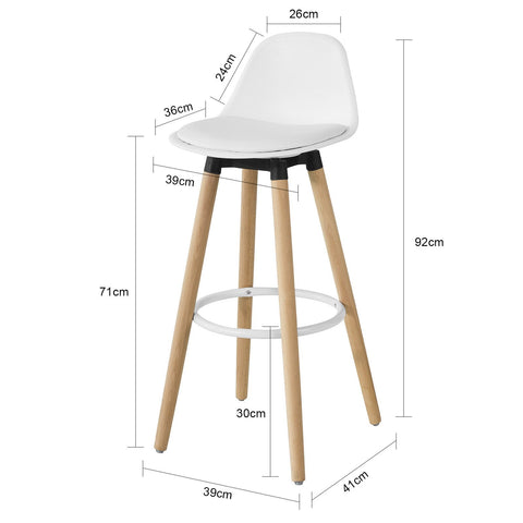 SoBuy FST70-W Barkruk Voetsteun met Rugleuning Witte Beuken Poten Zithoogte 71cm Wit