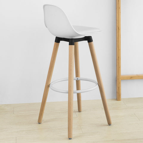 SoBuy FST70-W Barkruk Voetsteun met Rugleuning Witte Beuken Poten Zithoogte 71cm Wit