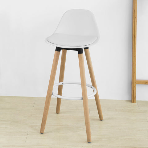 SoBuy FST70-W Barkruk Voetsteun met Rugleuning Witte Beuken Poten Zithoogte 71cm Wit