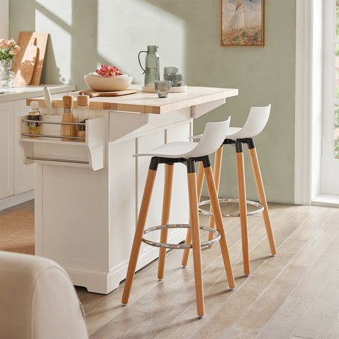 SoBuy FST86-W Barkruk - Barstoel - barstoelen - Barkruk met rugleuning - Keukenkruk -met Voetsteun