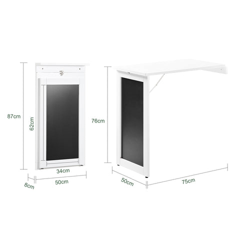 SoBuy FWT20-W Vouwbaar Wandbureau Opvouwbare Wandtafel in wit met Schoolbord Klaptafel