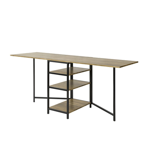 SoBuy FWT62-N klaptafel met 2 kleppen en 3 opslagplanken, Opvouwbare Keukentafel, Opklapbare Eettafel, Ruimtebesparend