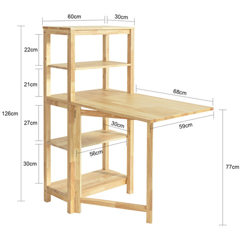 SoBuy FWT70-N Opklapbare Eettafel met Zijplanken, Rubberwood Eettafel, Opklapbare Eettafel, Houten Tafel