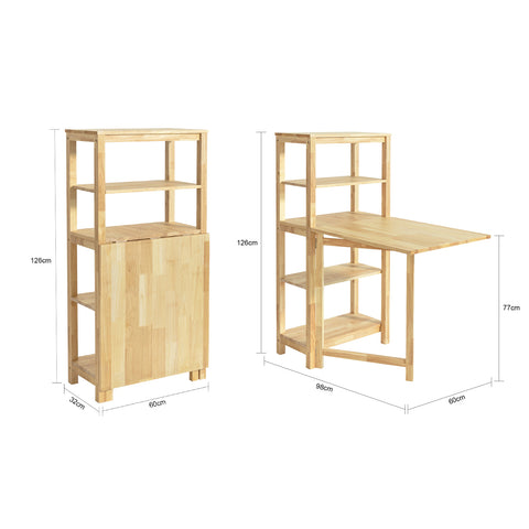 SoBuy FWT70-N Opklapbare Eettafel met Zijplanken, Rubberwood Eettafel, Opklapbare Eettafel, Houten Tafel