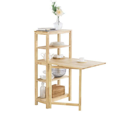SoBuy FWT70-N Opklapbare Eettafel met Zijplanken, Rubberwood Eettafel, Opklapbare Eettafel, Houten Tafel