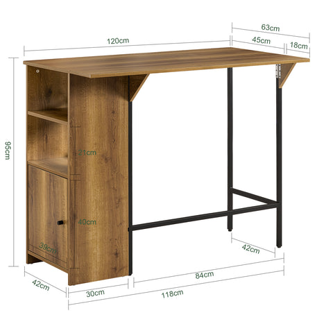 SoBuy FWT98-PF Bartafel, Eettafel, Hoge Tafel, Tafel met Opbergrek, Houders voor Wijnglazen en Flessen, Keukentafel