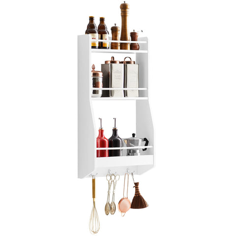 SoBuy KCR12-W Hangplank Plank Wandopslag Kruidenrek Keuken Opslag Badkamer Plank met Drie Haken 38x17x75 cm