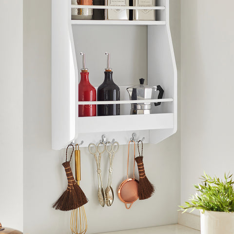 SoBuy KCR12-W Hangplank Plank Wandopslag Kruidenrek Keuken Opslag Badkamer Plank met Drie Haken 38x17x75 cm