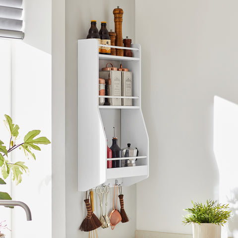 SoBuy KCR12-W Hangplank Plank Wandopslag Kruidenrek Keuken Opslag Badkamer Plank met Drie Haken 38x17x75 cm