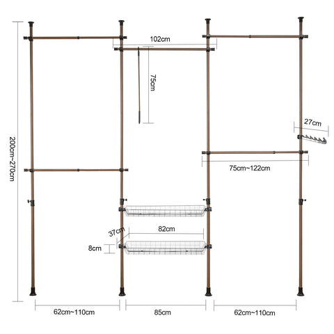 SoBuy KLS04-BR Télescopique Garde-Robe Système de Penderie Télescopique met 5 Barres Portant de Vêtement