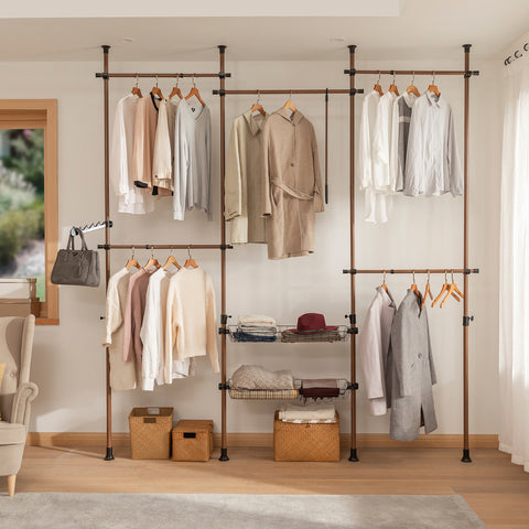 SoBuy KLS04-BR Télescopique Garde-Robe Système de Penderie Télescopique met 5 Barres Portant de Vêtement