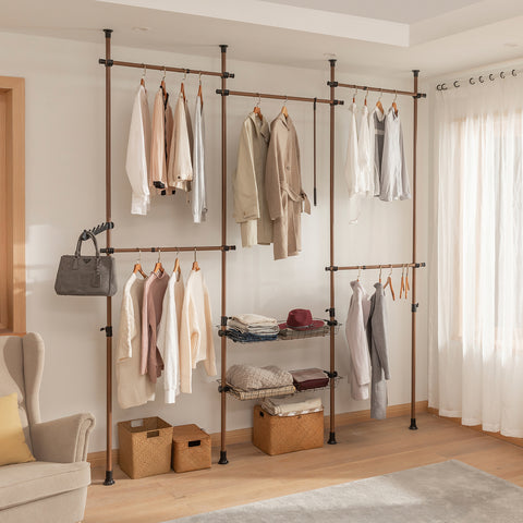 SoBuy KLS04-BR Télescopique Garde-Robe Système de Penderie Télescopique met 5 Barres Portant de Vêtement
