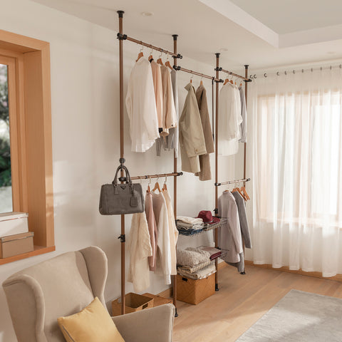 SoBuy KLS04-BR Télescopique Garde-Robe Système de Penderie Télescopique met 5 Barres Portant de Vêtement