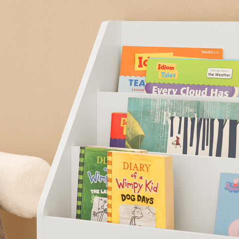SoBuy KMB01-W Boekenrek Boekenplank Opbergvak Kinderplank Speelgoedkast met 3 opbergvakken