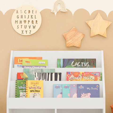 SoBuy KMB01-W Boekenrek Boekenplank Opbergvak Kinderplank Speelgoedkast met 3 opbergvakken