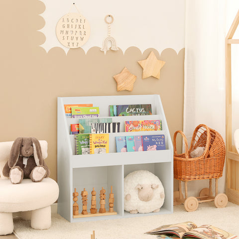 SoBuy KMB01-W Boekenrek Boekenplank Opbergvak Kinderplank Speelgoedkast met 3 opbergvakken