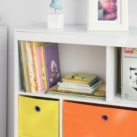 SoBuy KMB26-W Kinderboekenkast Kinderplank met 5 Opbergvakken en 3 Stoffen Dozen Speelgoedplank Ppbergplank voor Kinderen Speelgoed Organizer Wit