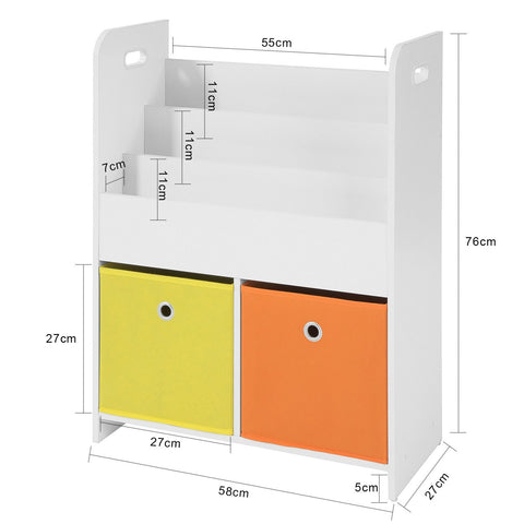 SoBuy KMB27-W Kinderboekenkast Boekenrek met 3 Opbergvakken en 2 Stoffen Dozen Speelgoedplank
