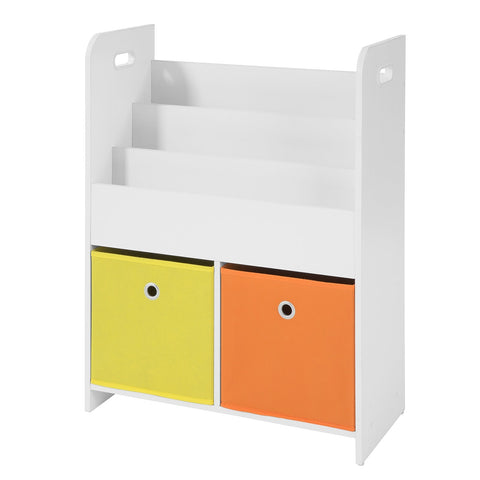SoBuy KMB27-W Kinderboekenkast Boekenrek met 3 Opbergvakken en 2 Stoffen Dozen Speelgoedplank