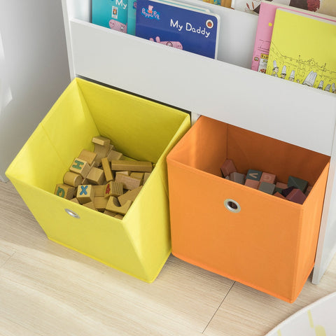 SoBuy KMB27-W Kinderboekenkast Boekenrek met 3 Opbergvakken en 2 Stoffen Dozen Speelgoedplank