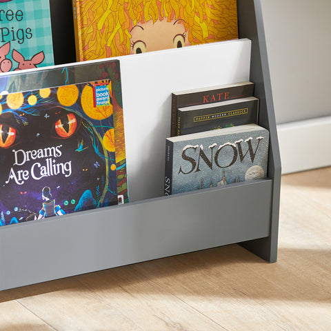 SoBuy KMB32-HG kinderboekenplank met 4 opbergvakken grijs