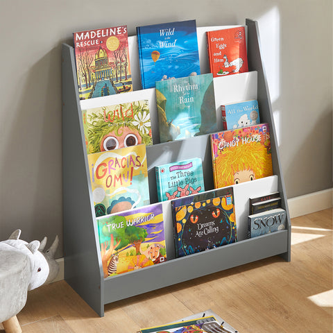 SoBuy KMB32-HG kinderboekenplank met 4 opbergvakken grijs