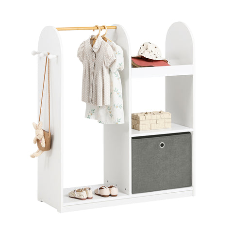 SoBuy KMB40-W Kinderkledingkast, Kinderslaapkamer Kledingrek, Kinderkledingrek, Kledingroedes, Kapstok, Kledingkasten met 3 Planken, 1 Mand en 3 Haken