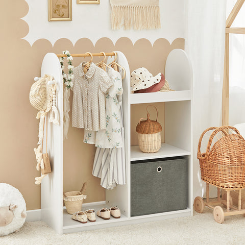 SoBuy KMB40-W Kinderkledingkast, Kinderslaapkamer Kledingrek, Kinderkledingrek, Kledingroedes, Kapstok, Kledingkasten met 3 Planken, 1 Mand en 3 Haken
