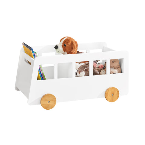 SoBuy KMB41-W Kinderboekenkast met Wielen - Hout Boekenkast Kinderen voor Kinderslaapkamer - Boekenplank - Kinderkamerkast
