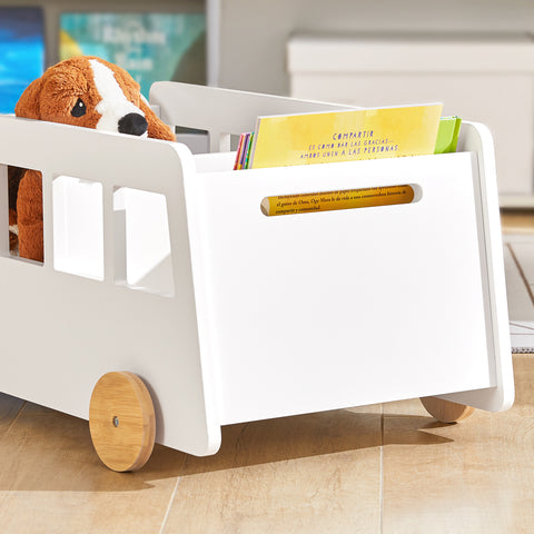 SoBuy KMB41-W Kinderboekenkast met Wielen - Hout Boekenkast Kinderen voor Kinderslaapkamer - Boekenplank - Kinderkamerkast